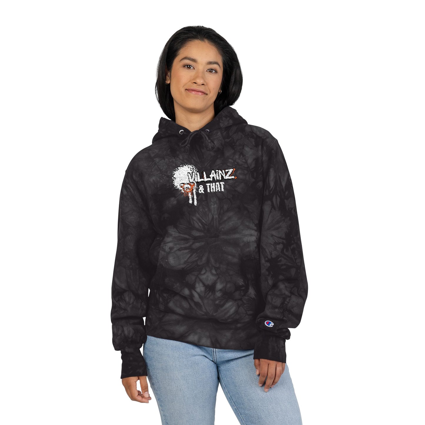 Tie-Dye Champion Hoodie — Embroidered 'Billanz & Tinz' Graphic