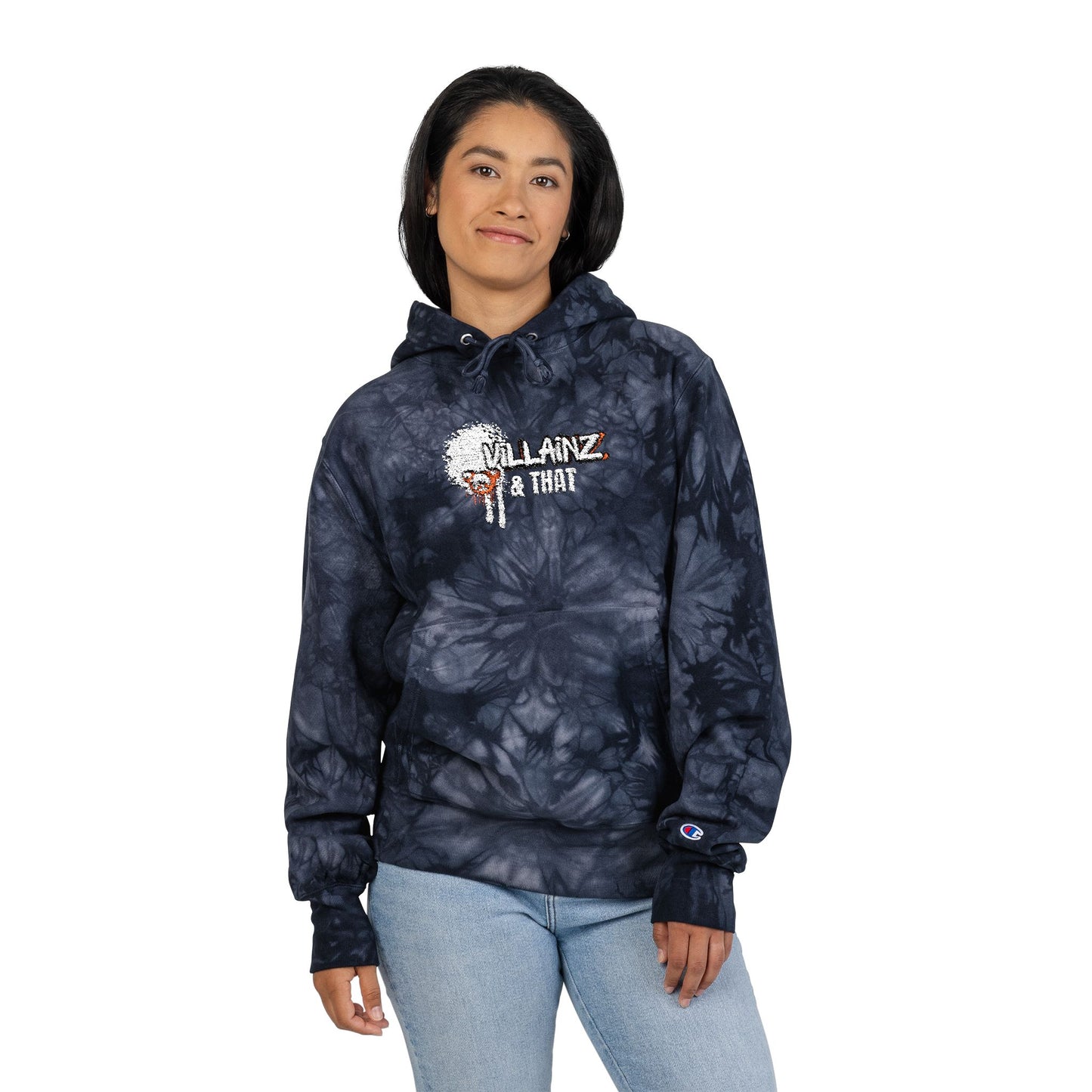Tie-Dye Champion Hoodie — Embroidered 'Billanz & Tinz' Graphic