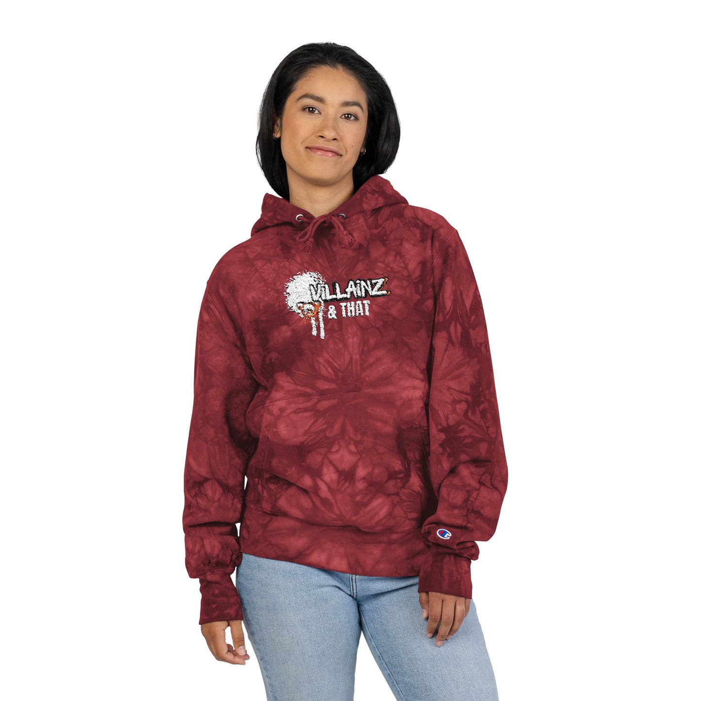 Tie-Dye Champion Hoodie — Embroidered 'Billanz & Tinz' Graphic