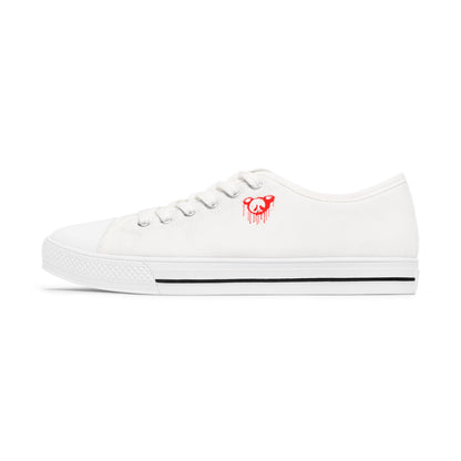 Low Top Sneakers — White Women’s Canvas Shoes with Red Bleeding Heart Accent