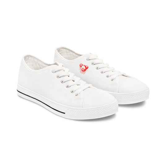 Low Top Sneakers — White Women’s Canvas Shoes with Red Bleeding Heart Accent