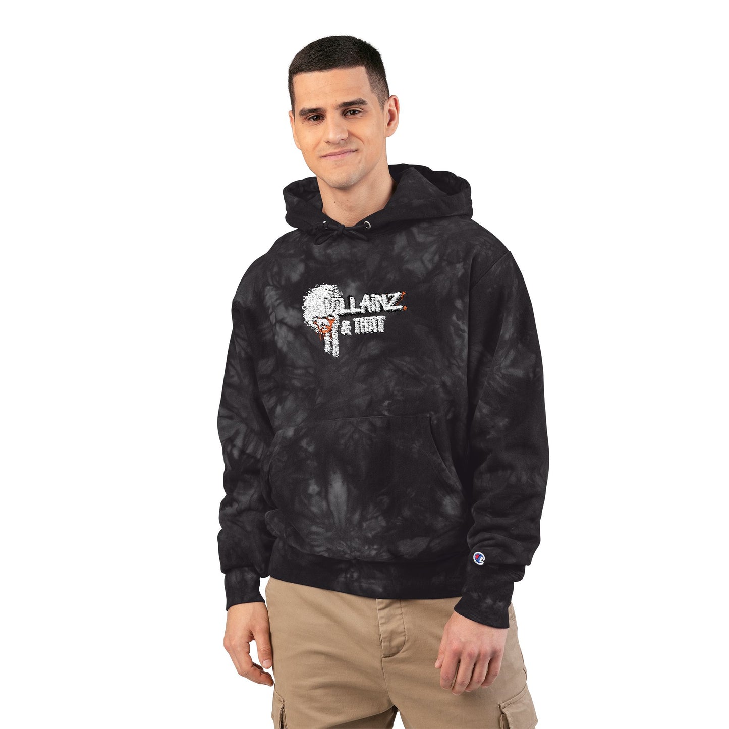 Tie-Dye Champion Hoodie — Embroidered 'Billanz & Tinz' Graphic