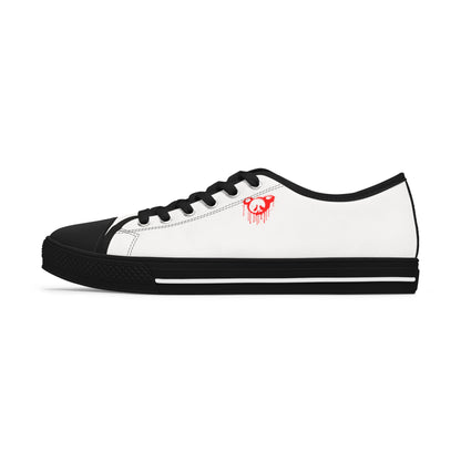 Low Top Sneakers — White Women’s Canvas Shoes with Red Bleeding Heart Accent