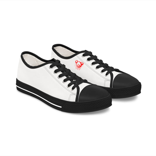 Low Top Sneakers — White Women’s Canvas Shoes with Red Bleeding Heart Accent