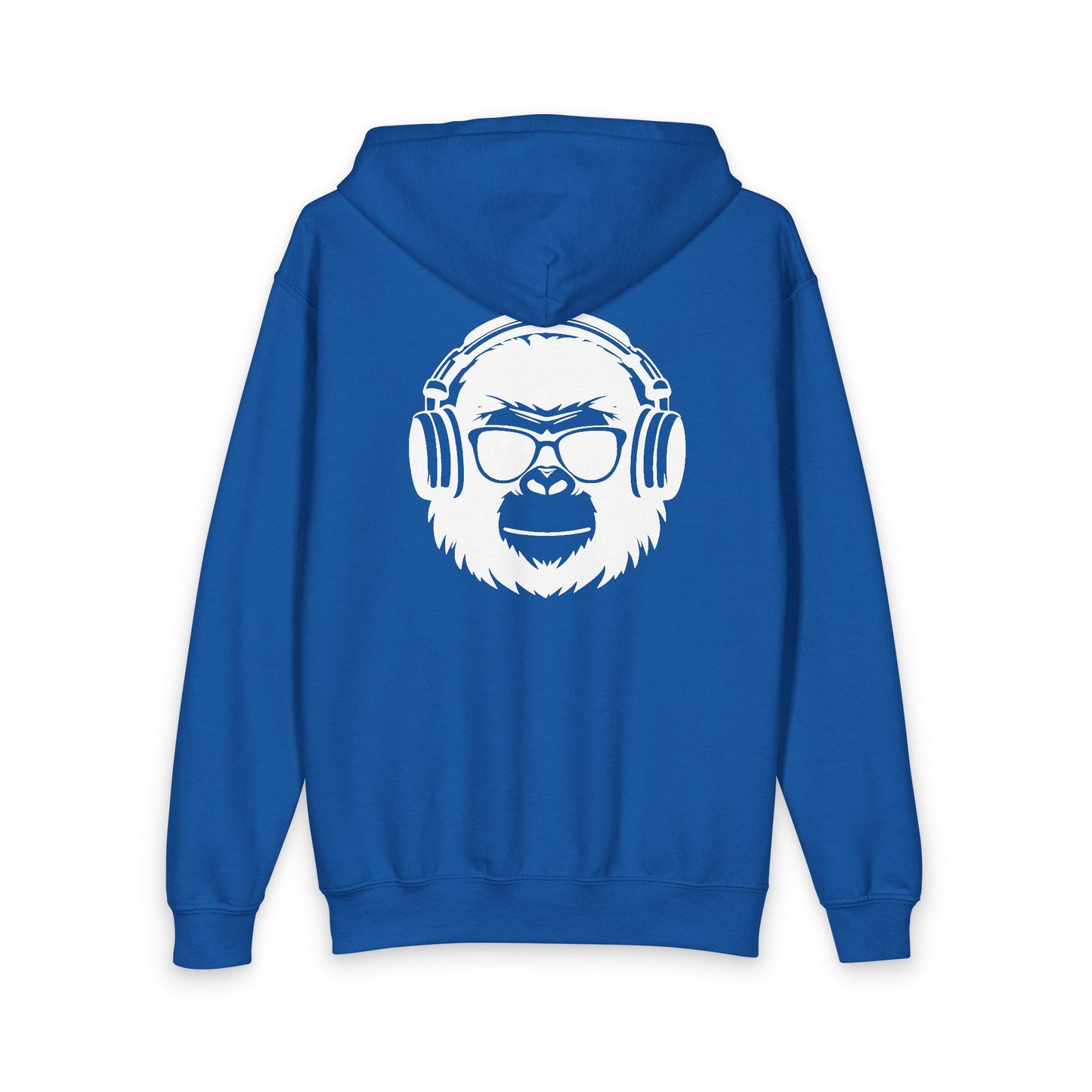 Youth Gorilla Head Zipped Hoodie — Kids Music-Lover Zip-Up with Headphones Graphic