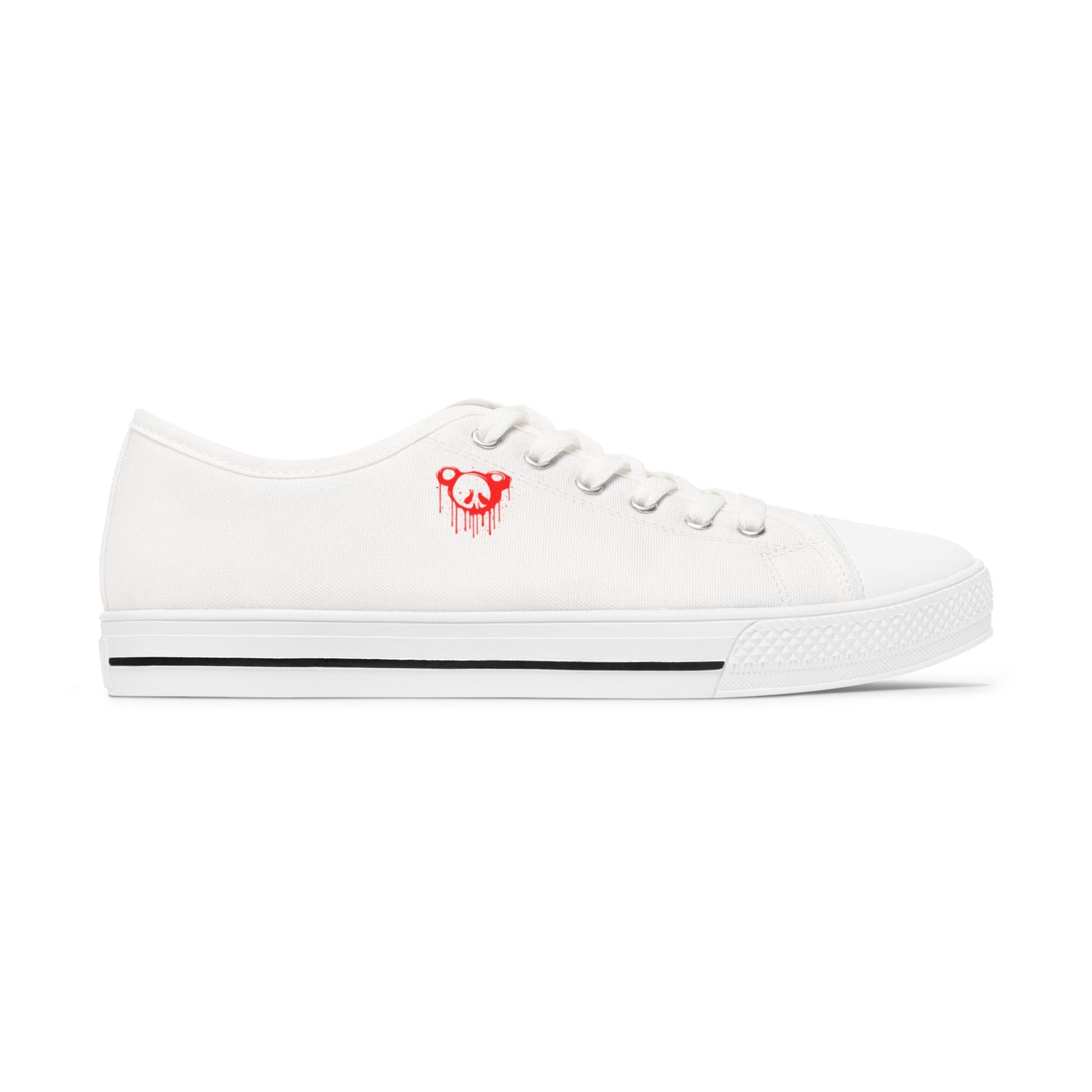 Low Top Sneakers — White Women’s Canvas Shoes with Red Bleeding Heart Accent