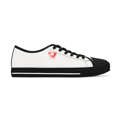 Low Top Sneakers — White Women’s Canvas Shoes with Red Bleeding Heart Accent
